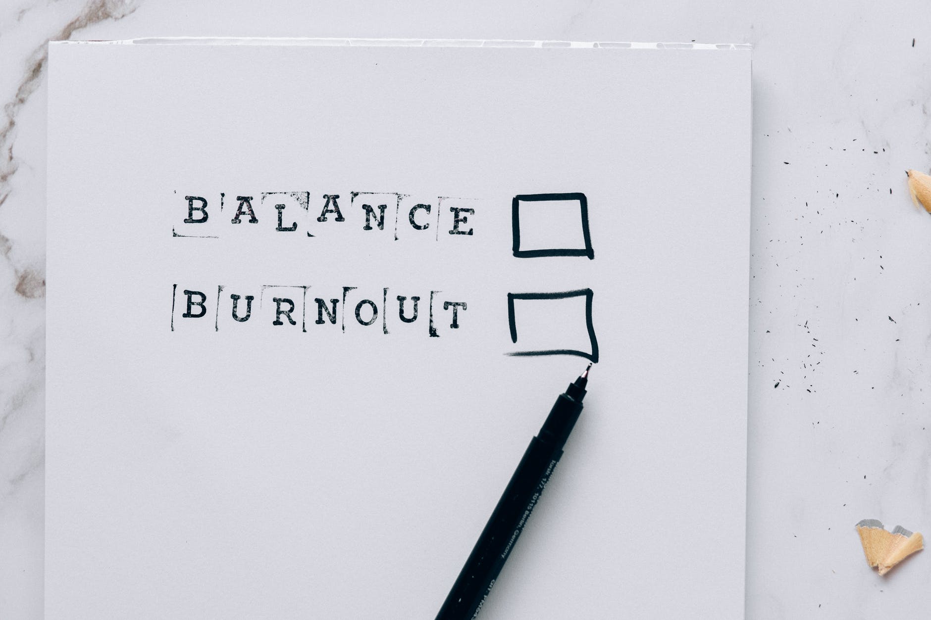 checklist or to-do list text reads balance burnout